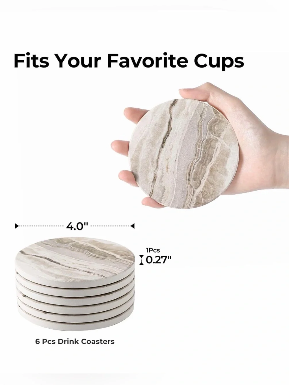 Set of 6 Marble Style Ceramic Stone Coasters